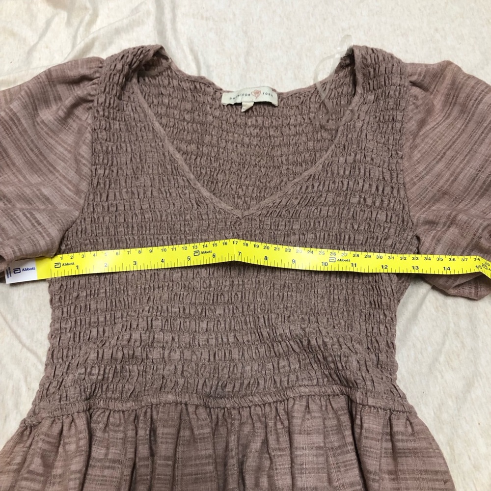 Milkmaid Peasant Style Smocked Dress w/ Tiered Skirt Flowy Cottagecore Feminine - Picture 4 of 10